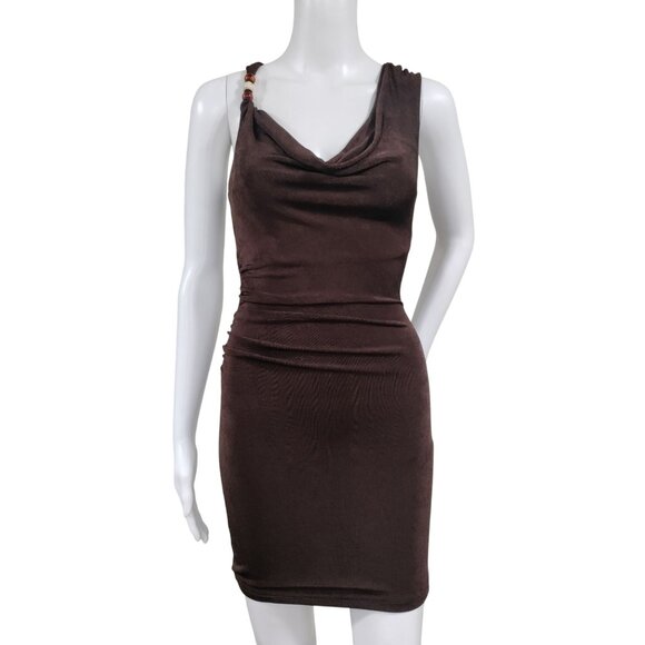 Runaway The Label Chocolate Brown Cowl Neck Mini Dress XS - Picture 2 of 6